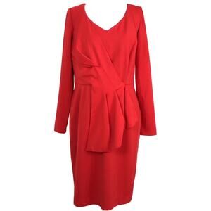 Paphia Red Dress Cocktail Wrap Style Peplum Long Sleeve Party Evening 12 Formal
